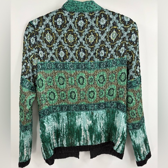 Tania Nardi Y2K 2000s Green Black polyester Crinkle Stretchy Jacket Blazer small - Picture 15 of 15